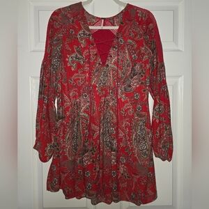 Moving Sale! { Free People Red Lace Up Mini Dress With Pockets Size XS